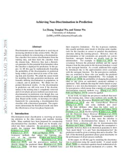 Achieving non-discrimination in prediction