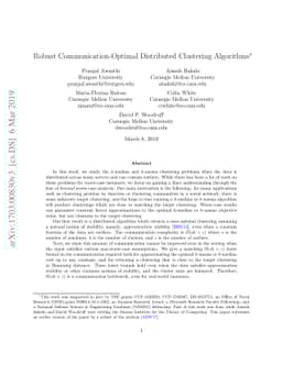 Robust Communication-Optimal Distributed Clustering Algorithms