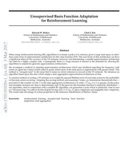 Unsupervised Basis Function Adaptation for Reinforcement Learning