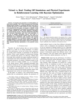 Virtual vs. Real: Trading Off Simulations and Physical Experiments in
  Reinforcement Learning with Bayesian Optimization