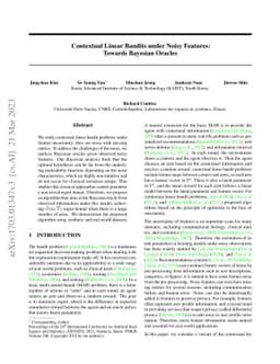 Contextual Linear Bandits under Noisy Features: Towards Bayesian Oracles