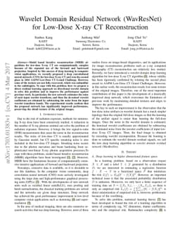 Wavelet Domain Residual Network (WavResNet) for Low-Dose X-ray CT
  Reconstruction