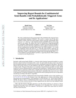 Improving Regret Bounds for Combinatorial Semi-Bandits with
  Probabilistically Triggered Arms and Its Applications