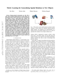 Metric Learning for Generalizing Spatial Relations to New Objects