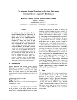 Performing Stance Detection on Twitter Data using Computational
  Linguistics Techniques