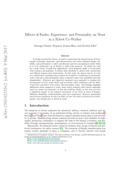 Effects of Faults, Experience, and Personality on Trust in a Robot
  Co-Worker