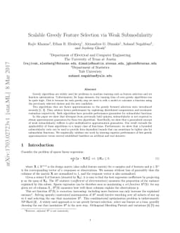 Scalable Greedy Feature Selection via Weak Submodularity