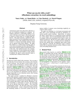 What can you do with a rock? Affordance extraction via word embeddings