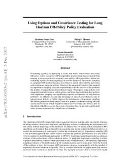 Using Options and Covariance Testing for Long Horizon Off-Policy Policy
  Evaluation