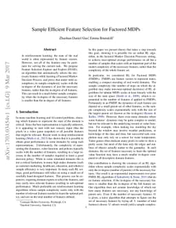 Sample Efficient Feature Selection for Factored MDPs