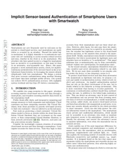 Implicit Sensor-based Authentication of Smartphone Users with Smartwatch