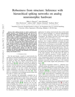 Robustness from structure: Inference with hierarchical spiking networks
  on analog neuromorphic hardware