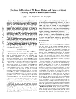 Extrinsic Calibration of 3D Range Finder and Camera without Auxiliary
  Object or Human Intervention