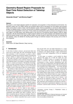 Geometry-Based Region Proposals for Real-Time Robot Detection of
  Tabletop Objects