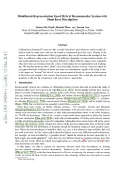 Distributed-Representation Based Hybrid Recommender System with Short
  Item Descriptions