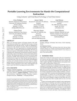 Portable learning environments for hands-on computational instruction:
  Using container- and cloud-based technology to teach data science