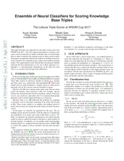 Ensemble of Neural Classifiers for Scoring Knowledge Base Triples
