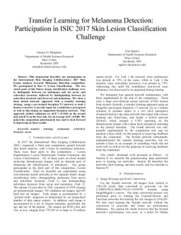Transfer Learning for Melanoma Detection: Participation in ISIC 2017
  Skin Lesion Classification Challenge