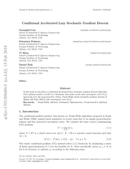 Conditional Accelerated Lazy Stochastic Gradient Descent