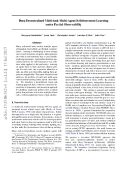 Deep Decentralized Multi-task Multi-Agent Reinforcement Learning under
  Partial Observability