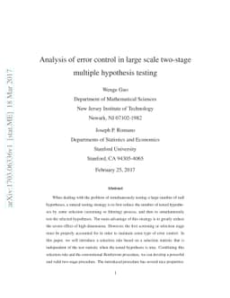 Analysis of error control in large scale two-stage multiple hypothesis
  testing