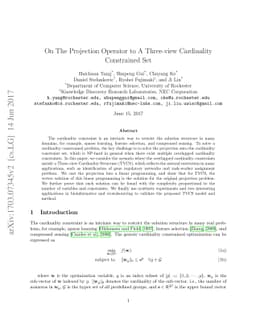 On The Projection Operator to A Three-view Cardinality Constrained Set