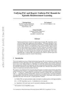 Unifying PAC and Regret: Uniform PAC Bounds for Episodic Reinforcement
  Learning