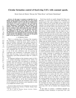 Circular formation control of fixed-wing UAVs with constant speeds