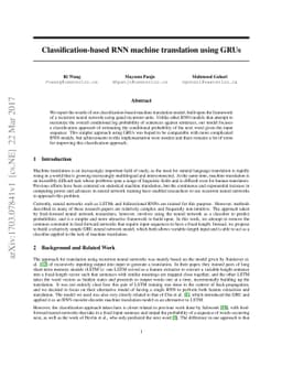 Classification-based RNN machine translation using GRUs