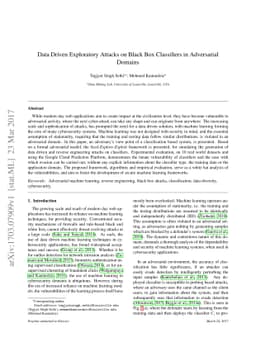 Data Driven Exploratory Attacks on Black Box Classifiers in Adversarial
  Domains