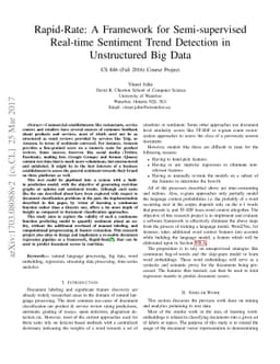 Rapid-Rate: A Framework for Semi-supervised Real-time Sentiment Trend
  Detection in Unstructured Big Data
