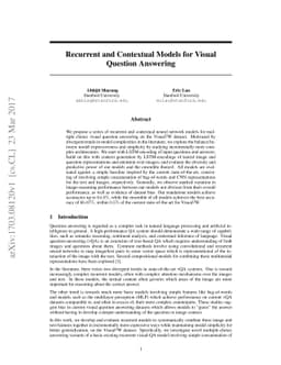Recurrent and Contextual Models for Visual Question Answering