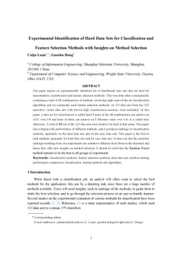 Experimental Identification of Hard Data Sets for Classification and
  Feature Selection Methods with Insights on Method Selection