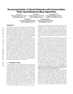 De-anonymization of Social Networks with Communities: When
  Quantifications Meet Algorithms