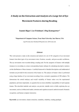 A Study on the Extraction and Analysis of a Large Set of Eye Movement
  Features during Reading