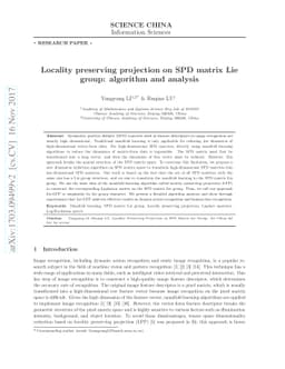 Locality preserving projection on SPD matrix Lie group: algorithm and
  analysis