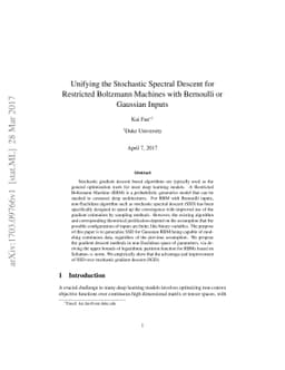 Unifying the Stochastic Spectral Descent for Restricted Boltzmann
  Machines with Bernoulli or Gaussian Inputs