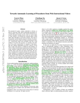 Towards Automatic Learning of Procedures from Web Instructional Videos