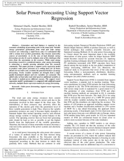 Solar Power Forecasting Using Support Vector Regression