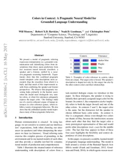 Colors in Context: A Pragmatic Neural Model for Grounded Language
  Understanding