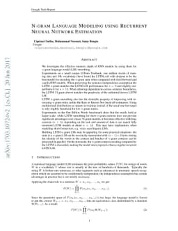 N-gram Language Modeling using Recurrent Neural Network Estimation