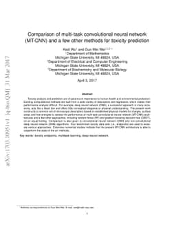 Comparison of multi-task convolutional neural network (MT-CNN) and a few
  other methods for toxicity prediction
