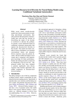 Learning Discourse-level Diversity for Neural Dialog Models using
  Conditional Variational Autoencoders