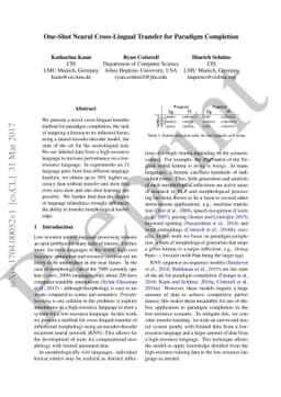 One-Shot Neural Cross-Lingual Transfer for Paradigm Completion