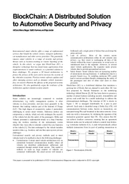 BlockChain: A distributed solution to automotive security and privacy
