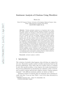 Sentiment Analysis of Citations Using Word2vec