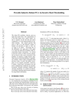 Provable Inductive Robust PCA via Iterative Hard Thresholding