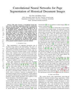 Convolutional Neural Networks for Page Segmentation of Historical
  Document Images