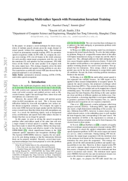 Recognizing Multi-talker Speech with Permutation Invariant Training