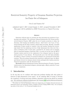 Restricted Isometry Property of Gaussian Random Projection for Finite
  Set of Subspaces